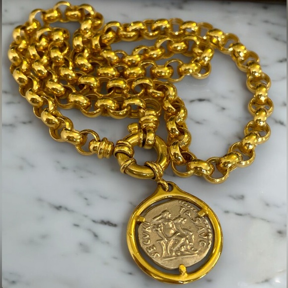 ***SOLD***Vintage 14k Yellow Gold 6mm Rolo Link Roman Coin Pendant Necklace! - Picture 16 of 16